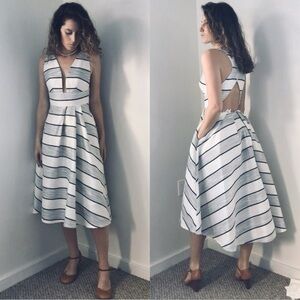 ANGL White Striped A Line Midi Dress